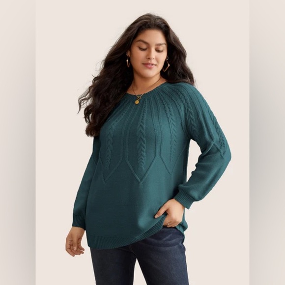 BloomChic Solid Textured Lantern Sleeve Pullover in Cyan Blue Size 10 US NWT - Picture 1 of 7